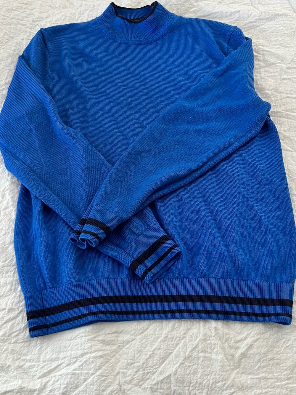 UA Brooks Brothers Royal Blue Turtleneck Sweater with Navy Stripe Accents